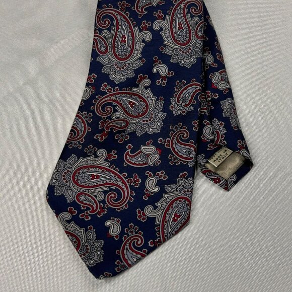 Christopher Hayes Mens 100% Silk‎ Paisley Tie Made In Italy Navy & Red - Picture 1 of 7